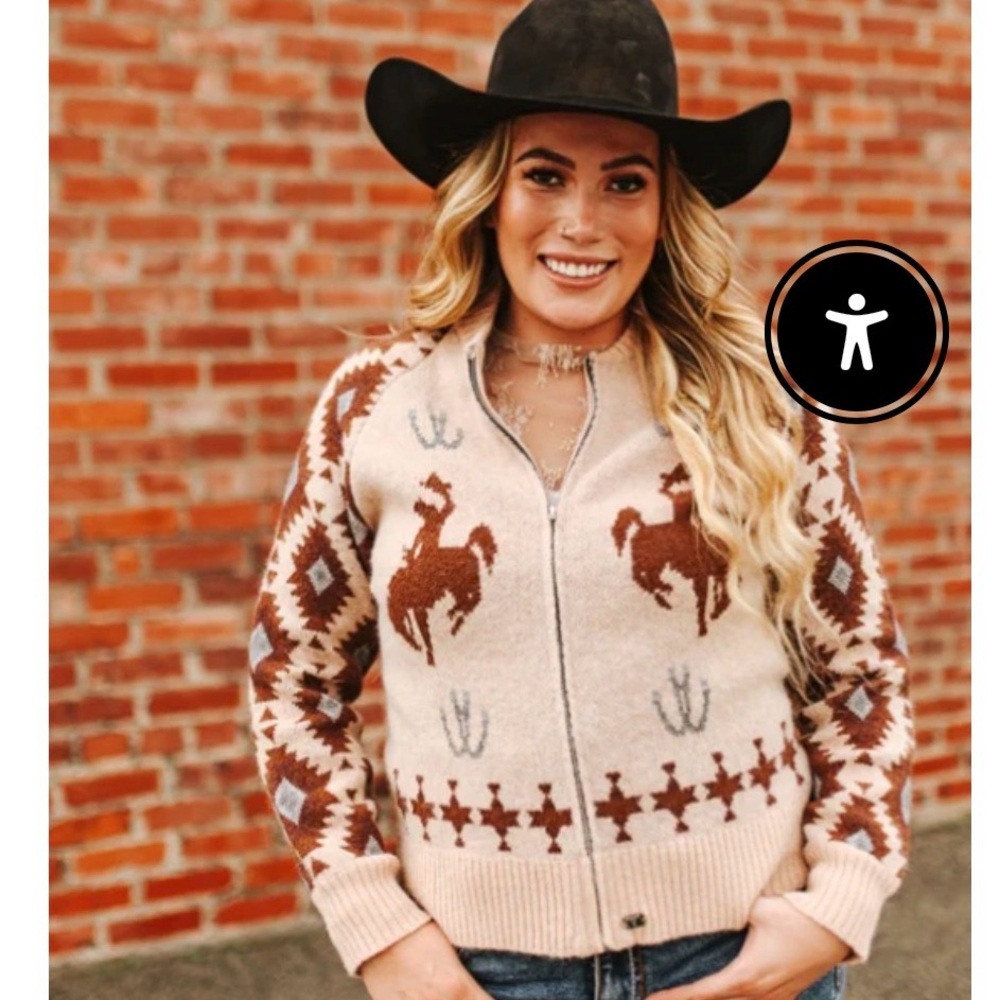 Lucky & Blessed Cream and Brown Western Zip Cardigan